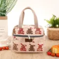 Schattige canvas lunchtas voor vrouwen, geïsoleerde bento-tas met schattige dierenprint. - Roze Konijn