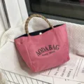 Minimalist letter print large capacity canvas tote bag for women commuting and daily shopping - Small (3016) / Watermelon red
