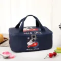 Cartoon insulated lunch bag with astronaut pattern, blue rectangular bento handbag for students. - Navy Astronaut Rabbit