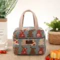 Geïsoleerde canvas lunchtas met schattige dierenprint, duurzame handvatten en handige ritssluiting. - Vintage Konijn