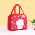 Red cartoon cute little bear print insulated lunch bag portable food container tote bag - Wine Red Heart Bear