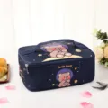 Insulated lunch bag cartoon bear bento box handbag durable portable student meal container - Navy Blue Space Bear