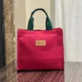 Canvas lunchtas met groene handvatten en rode body, grote draagbare bento tas. - Rood label