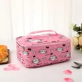Pink insulated lunch bag with cute cat print, portable thermal food storage container for daily use. - Pink Cat