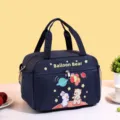 Waterproof insulated lunch bag with cute cartoon bear print, large capacity portable bento tote. - Bear and Rabbit