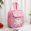 Pink insulated lunch bag with cute cartoon print, thermal foil lining for daily office work. - Cherry Rabbit