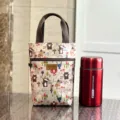 Waterproof Cartoon Canvas Handbag Cute Bear Thermal Cup Bag Daily Portable Tote Bag - 9589 Beige Zoo