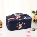 Cartoon insulated lunch bag in dark blue with astronaut print, portable rectangular bento bag. - Cosmic Superhero