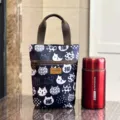 Water-resistant cartoon cat print canvas handbag tote bag for daily casual use - 9589 Blue Happy Cat