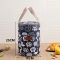 Insulated Lunch Bag Cute Cat Print Round Bento Box Tote Portable Food Container 25x19cm - M / Blue Cat Motif