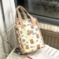 Waterdichte canvas lunchtas met schattig berenpatroon, geïsoleerde draagbare bentotas. - Beige Snoep Beer