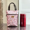 Waterproof cartoon rabbit print handbag pink insulated water cup bag storage pouch for women - 9589 Pink Rabbit Ears