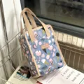 Waterproof insulated lunch bag with cute ice cream print, portable thermal tote for work. - Gray Pink Ice Cream