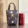 Waterproof canvas cartoon bear tote bag lunch bag with front zipper pocket and sturdy handles. - 9589 Grey Coffee Bear
