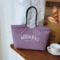 Paarse canvas shopper minimalistische letterprint casual handtas voor dames werk - 769 Groot paars
