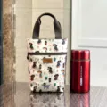 Waterproof canvas cartoon dog handbag cute portable insulated cup pouch daily storage bag - 9589 Beige Dog