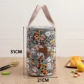 Japanese style cylindrical insulated lunch bag with cute cat print, portable bento bag for office. - L / Green Little Cat