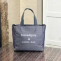 Dark grey plaid tote bag, large capacity canvas handbag with double handles and letter print. - Large (9598) / Gray