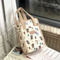 Waterproof insulated lunch bag with cute cartoon dogs pattern portable bento storage bag for work - Beige Dog