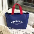 Kleurblok Oxford stoffen shopper, minimalistische grote capaciteit lunchhandtas voor dagelijks gebruik. - Grote Blauwe Letter Stijl / Blauw