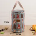 Japanese style cylindrical insulated lunch bag with cute rabbit print, portable bento bag for daily use - L / Vintage Cartoon Rabbit