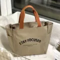 Contrastkleur oxford stof lunchtas, minimalistische grote shopper voor dagelijks pendelen. - Grote Khaki Letter Stijl / Khaki