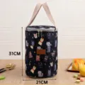 Round insulated lunch bag with cute cat print, dark color variant, portable bento bag with handle. - L / Black Many Cats