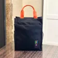 Black multi-layer thick tote bag with orange handles for students and daily commuters. SKU. - 808 Black Pencil