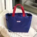 Color-block Oxford cloth tote bag, stylish large capacity lunch handbag for daily commute. - Large Blue Patch Style