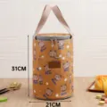 Japanese round insulated lunch bag with handle, cute bear pattern, 31x21cm food storage. - L / Yellow Gentleman Bear