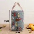 Japanese style round insulated lunch bag, thick aluminum foil thermal tote for work and school. - L / Blue Floral Cat