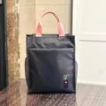 Dark grey multi-layer student tote bag with pink handles, durable commuting document handbag. - 808 Grey Pencil