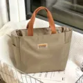 Minimalist oxford cloth handbag large capacity daily commuting bento lunch tote bag - Large Khaki Patch Style