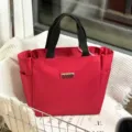 Red oxford cloth tote bag stylish commuter lunch handbag with durable black handles. - Large Red Patch Style