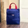 Blue thickened multi-layer student tote bag with red handles and large capacity storage design. - 808 Blue Tag