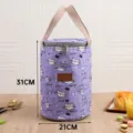 Japanese style cylindrical lunch bag, insulated portable tote bag with cute cat print. - L / Purple Floral Cat