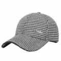 Classic houndstooth baseball cap with rhinestone metal detail for women fashion casual - Adjustable / Black
