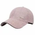 Pink and grey houndstooth baseball cap for women with rhinestone metal decor warm hat. - Adjustable / Pink