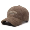 Cozy brown teddy fleece baseball cap with chic front embroidery, perfect for autumn and winter. - Adjustable / Coffee