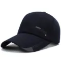 Unisex Extended Brim Canvas Baseball Cap Breathable Sunshade Hat With Letters Print - Adjustable / Navy Blue