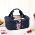 Insulated lunch bag for students, cute space bear design, dark blue bento box container. - Navy Blue Space Bear