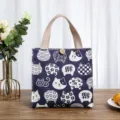 Japanse stijl canvas lunchtas waterdichte handtas met schattige kattenprint voor dagelijks - Blauw kattenmotief