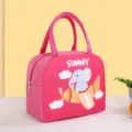 Cute pink cartoon insulated lunch bag with cute elephant print, portable bento storage handbag. - Pink Airplane Elephant
