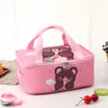 Pink cartoon bear insulated lunch bag cute portable rectangular food storage tote for kids - Pink Milk Tea Bear