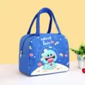 Blue cartoon space dinosaur print insulated lunch bag with dual handles and secure zipper. - Blue Space Dinosaur