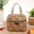 Brown canvas lunch bag with cute bear pattern, thickened thermal tote handbag for daily use. - Yellow Bear