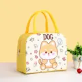 Cute yellow cartoon dog print insulated lunch bag with zipper and handles for daily use variant - Yellow Shiba Inu