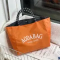 Dopamine orange minimalist large capacity canvas tote bag casual commuter shopping handbag - Large (3017) / Orange