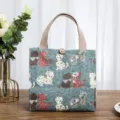 Canvas lunch bag for women students waterproof bento box tote with cute cat pattern design - Blue Floral Cat
