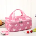 Pink insulated lunch bag for women and kids cute bear cartoon portable cooler food box - Cherry